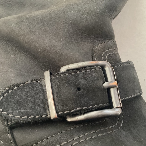 Clarks side zip low block heel leather moto style black boots with buckles 7 Med - Picture 13 of 16